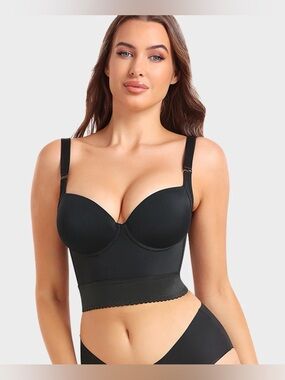 Longline Black Push-Up Shaping Bra Top with Smooth Support